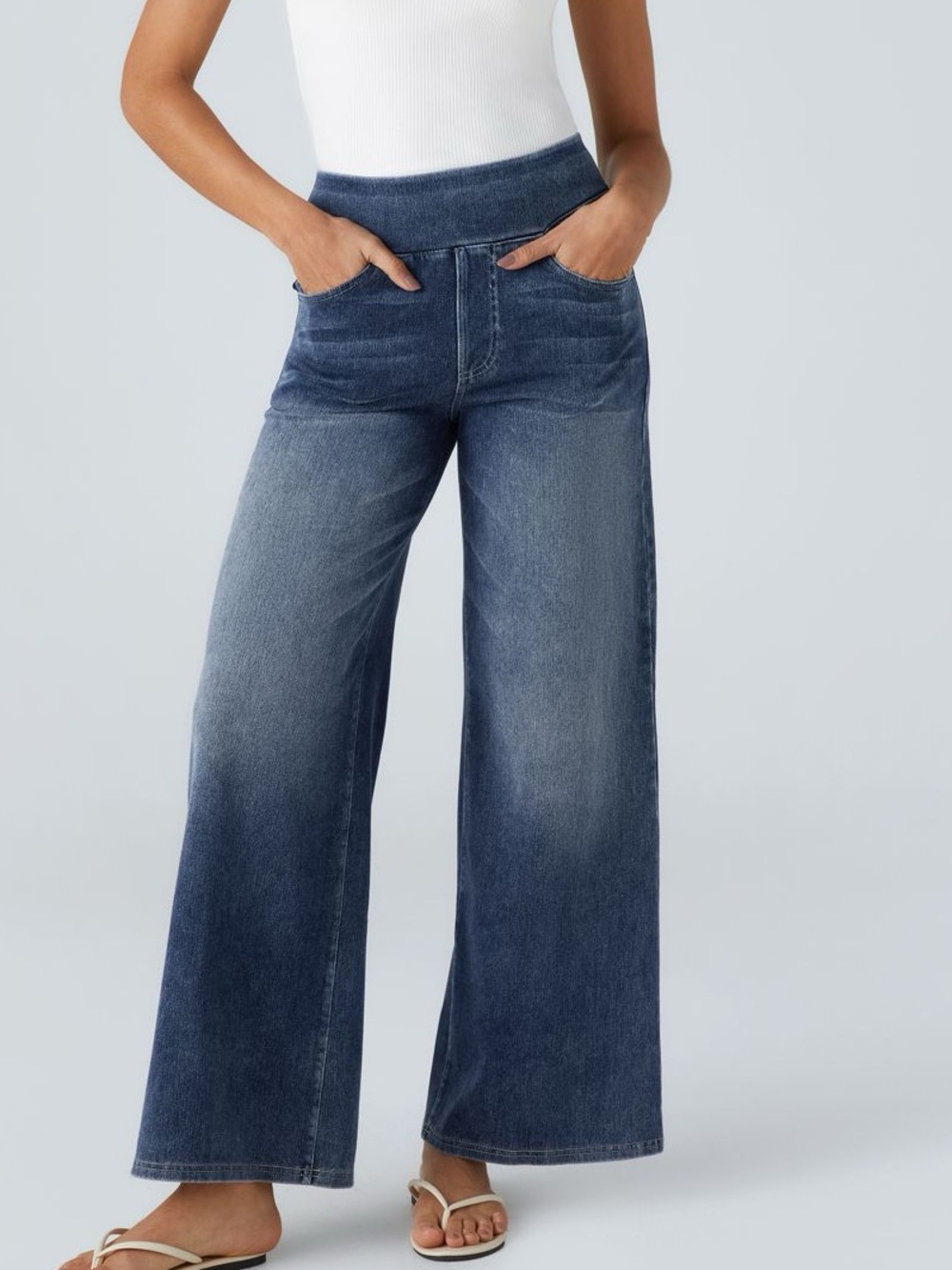 NWOT Halara Flex High Waisted Blue Baggy Wide Leg Jeans Size XL Extra Tall